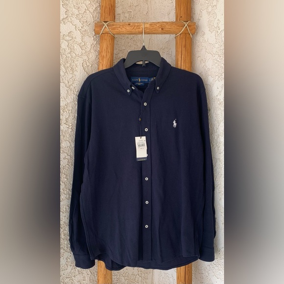 POLO RALPH LAUREN FEATHERWEIGHT MESH MEN’S LARGE LONG SLEEVE BUTTON UP - Picture 2 of 9